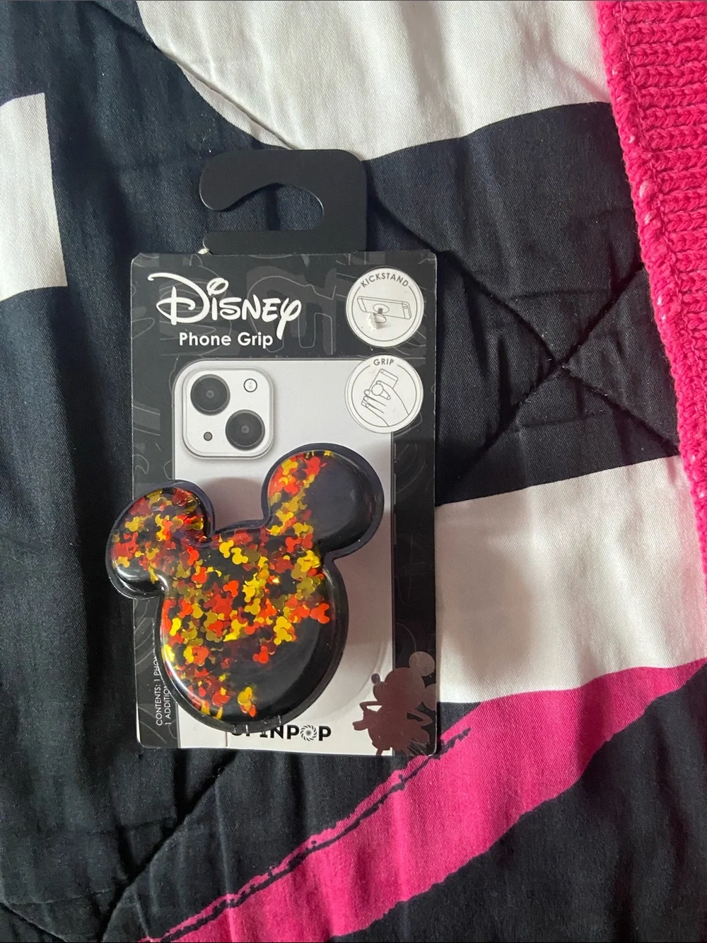 Disney Black Mickey Phone Grip with Red & Yellow Confetti Accents